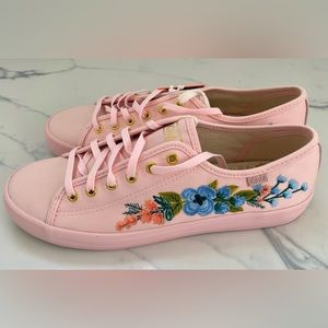 Keds Shoes Rifle Paper Co Kick Blush Pink Embroidered Lace Up Sneakers size 10